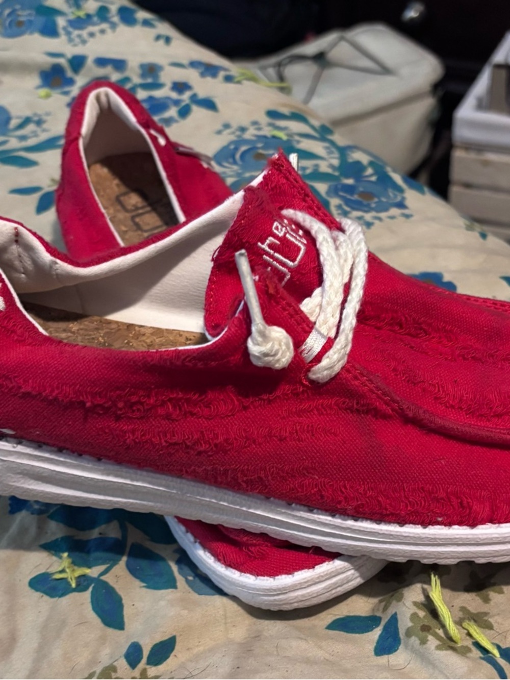 Red Women’s Hey Dudes. Casual shoe, barely worn. Good condition.